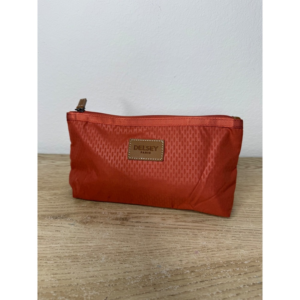 Delsey Paris Burnt Orange Brick Red Nylon Travel Toiletry Cosmetic Pouch Bag